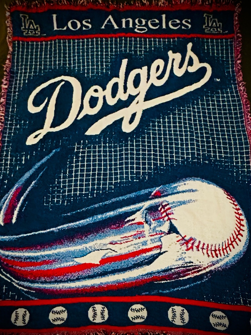 Vintage 90s Dodgers woven stadium lap blanket 48x54 Retro MLB